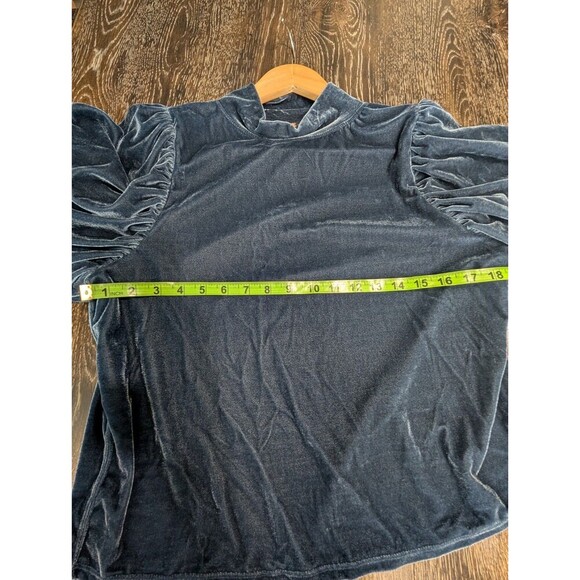 FREE PEOPLE BLUE Claudia Velvet Mock Neck Women short sleeve bohemian Top M 143 - Picture 8 of 9